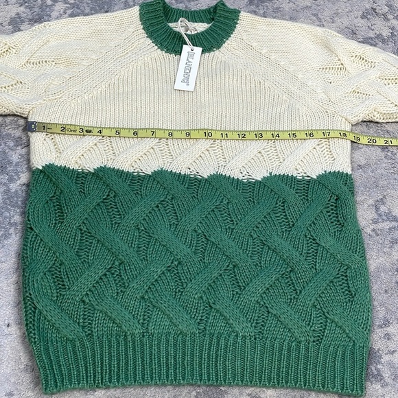 NWT Blank NYC Colorblock Crewneck Cable Knit Sweater Match Maker Green Cream XS - Picture 7 of 9
